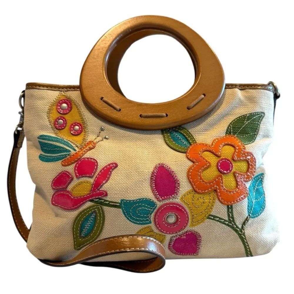 Relic Crossbody Canvas Woven Handbag with Faux Leather Embellishments